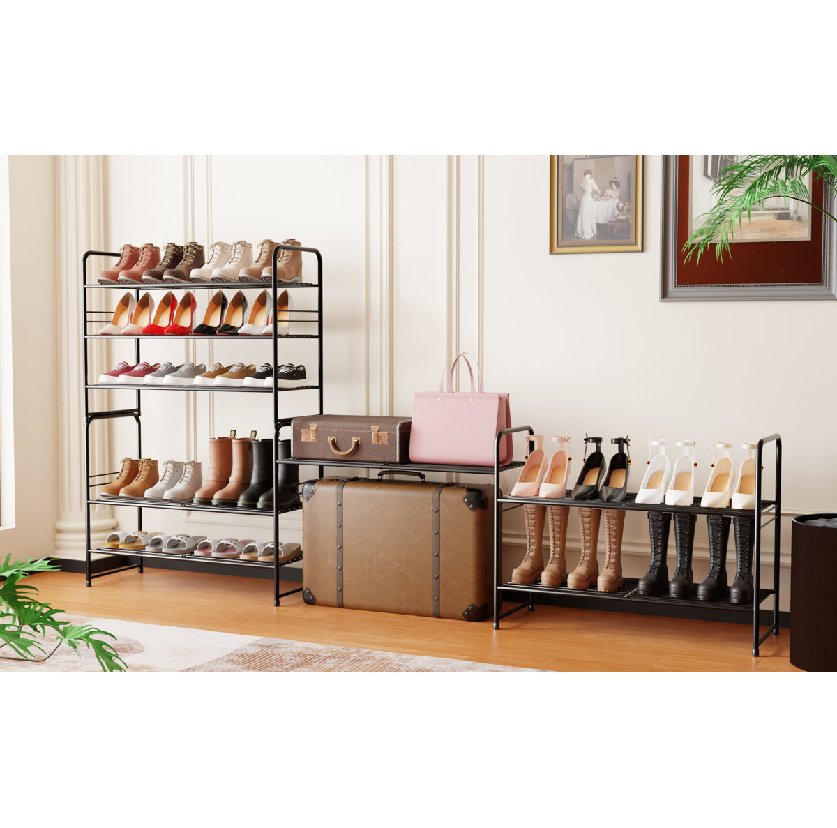 33'' Wide 3-Tier Metal Shoe Rack Shelf for Closet Stackable and Adjustable